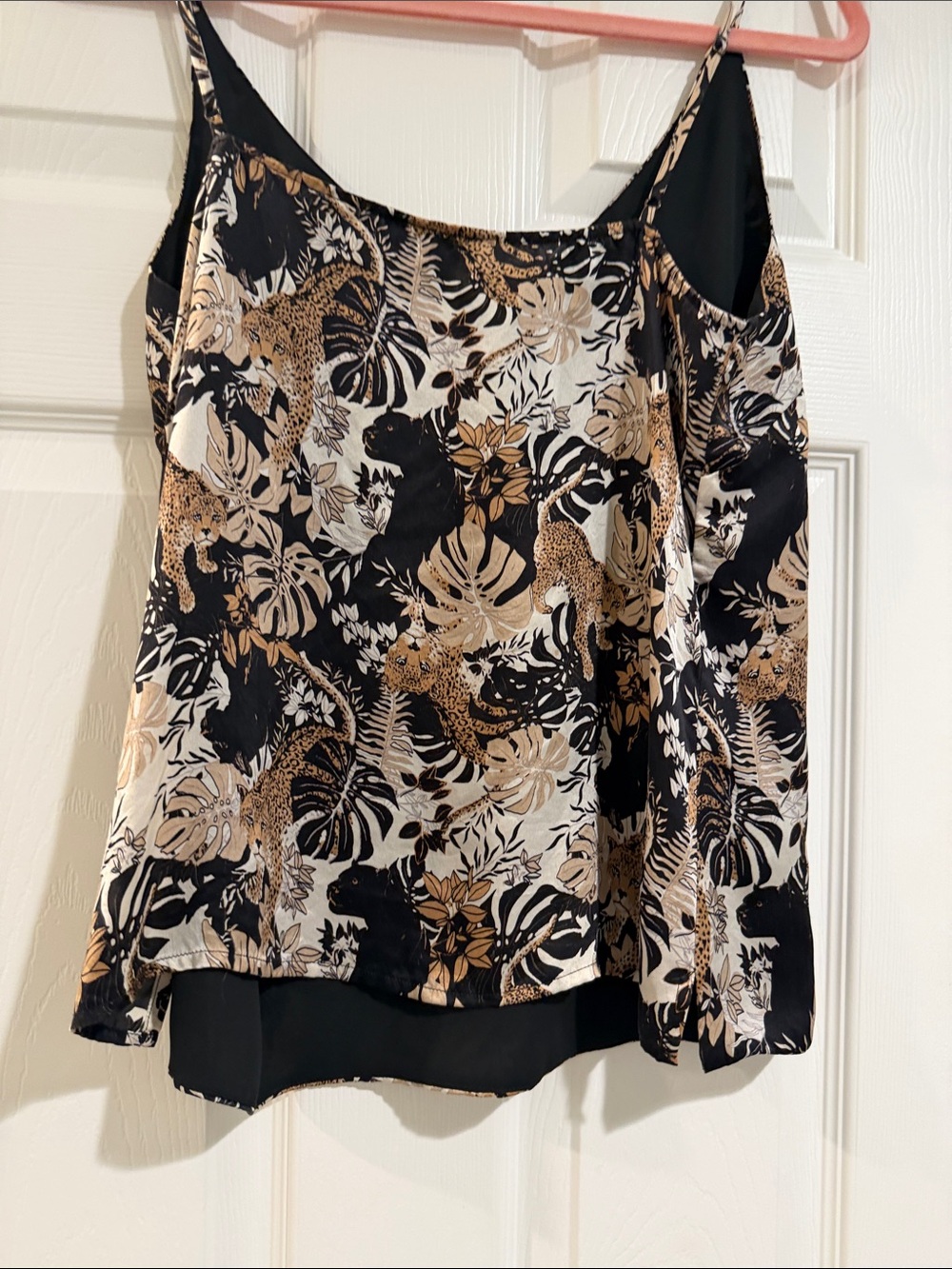 L'AGENCE  Silk Leopard & Leaf Print Cami - Black & Cream